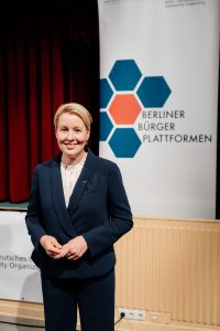 Franziska Giffey auf der Wahlveranstaltung der Berliner Bürgerplattformen 2021